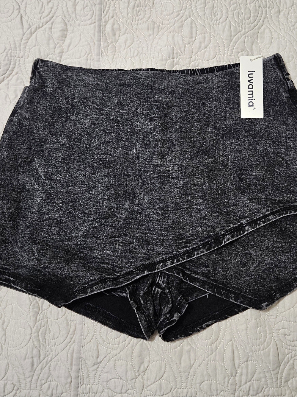 Luvamia Women’s Washed Black Wrap-Front Skort Shorts - Picture 1 of 4